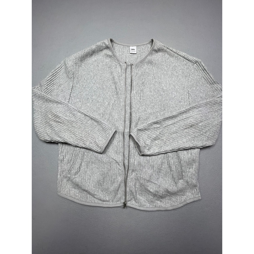 Zara Zip Up Ribbed Knit Fleece Jacket Gray L-XL Men